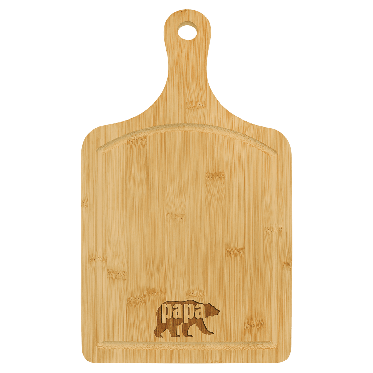 SKU: GFT448 - 15 1/2" x 9" Bamboo Cutting Board Paddle Shape with Drip Ring