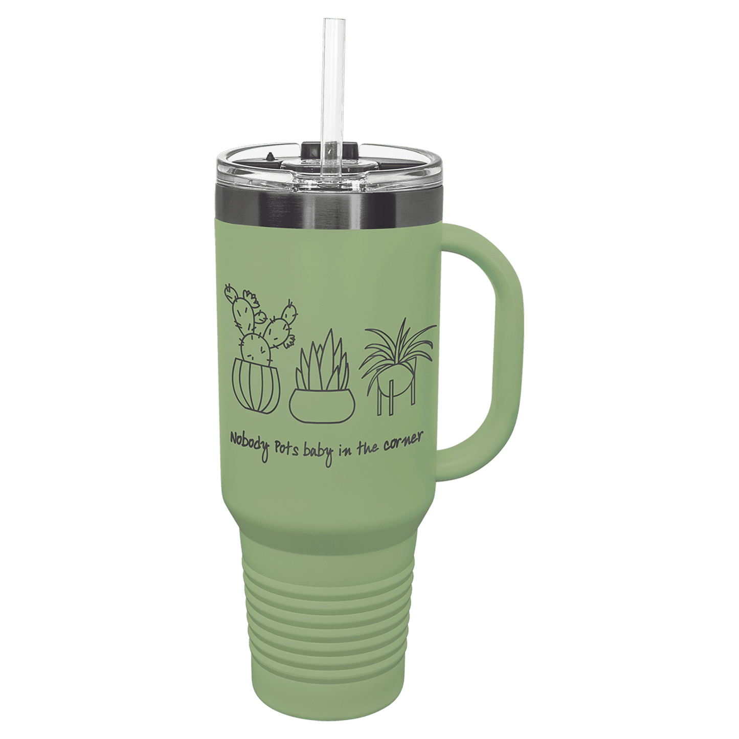 SKU: LTM7434 - Polar Camel 40 oz. Summer Sage/Ghost Black Travel Mug with Handle & Straw