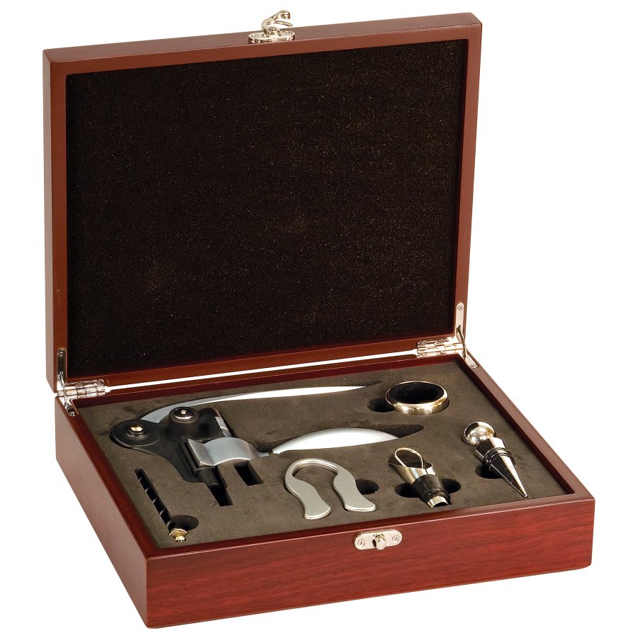 SKU: WTL02 - Rosewood Finish 5-Piece Wine Tool Gift Set