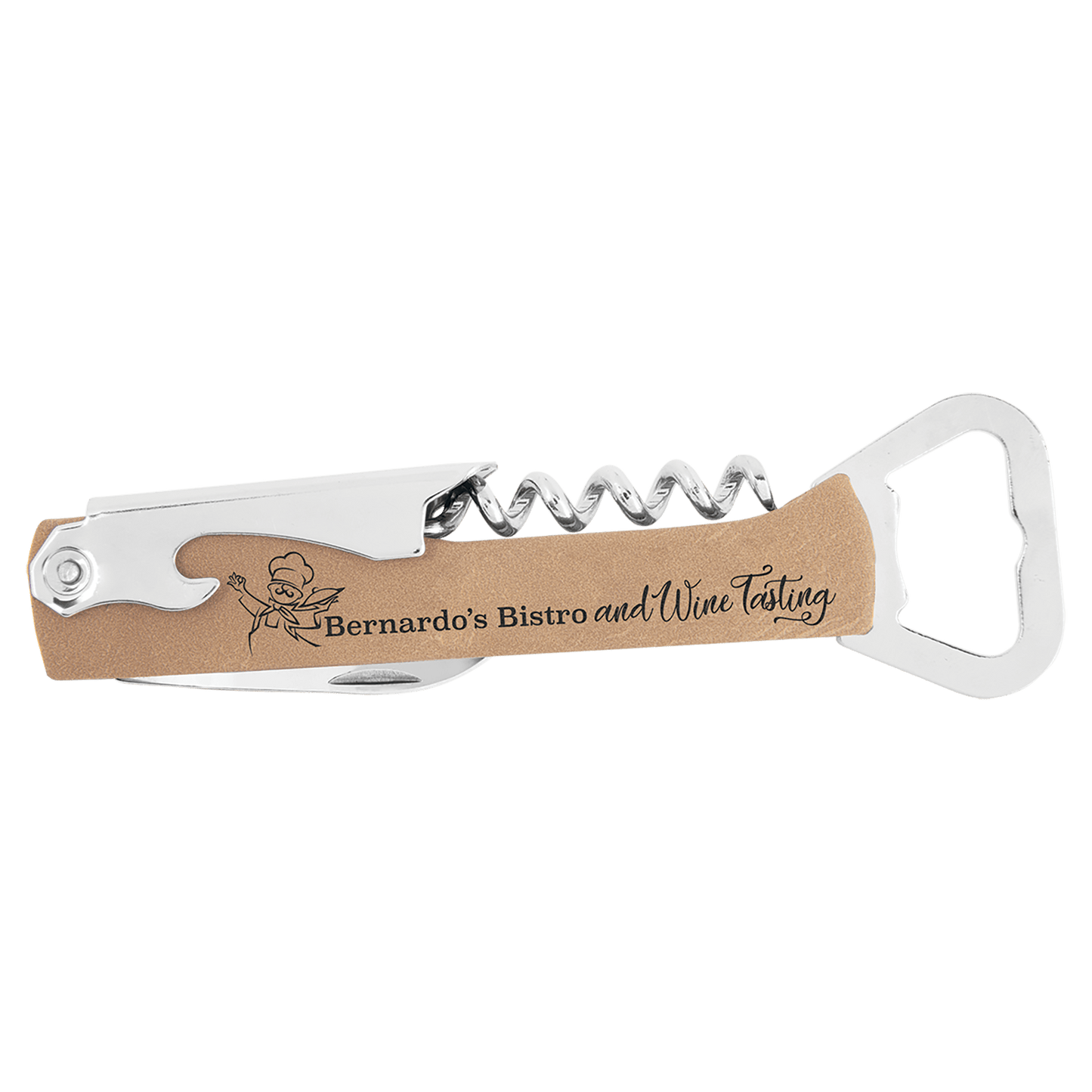 SKU: GFT1151 - Light Brown Laserable Leatherette Wine Bottle Opener