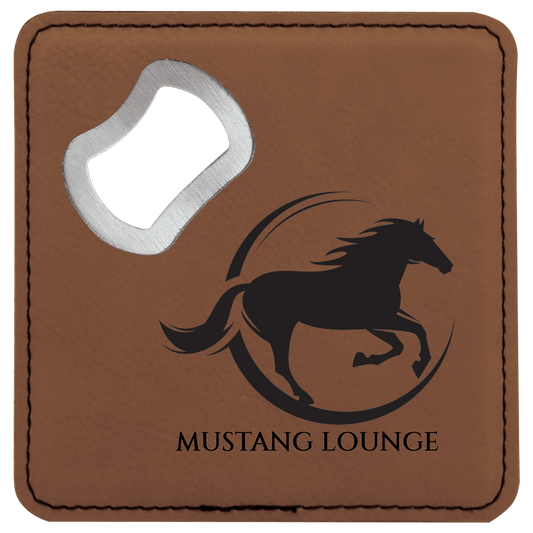 4" x 4" Square Dark Brown Laserable Leatherette Bottle Opener Coaster