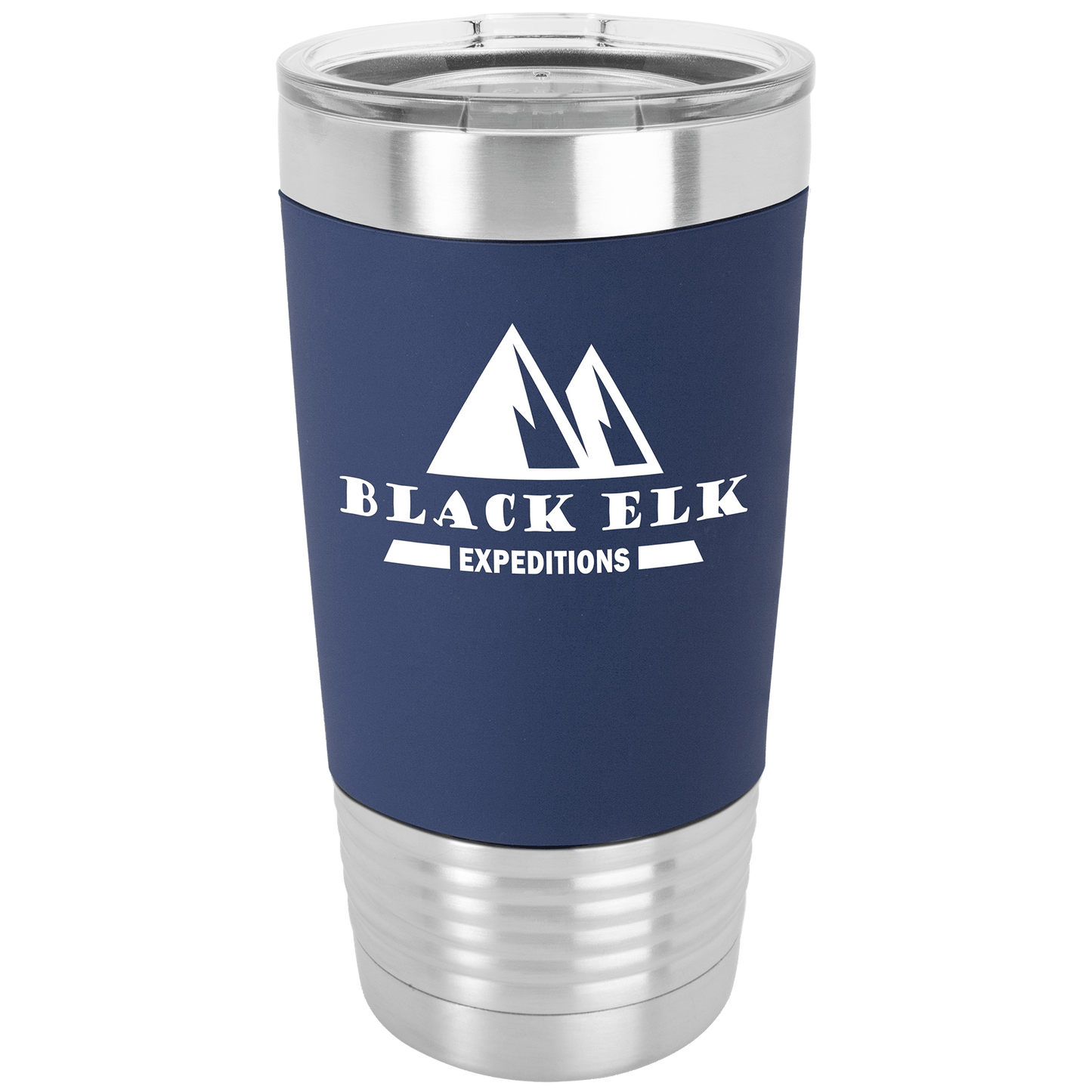 SKU: LTM5404 - Polar Camel 20 oz. Navy Blue/White Tumbler with Silicone Grip and Clear Lid