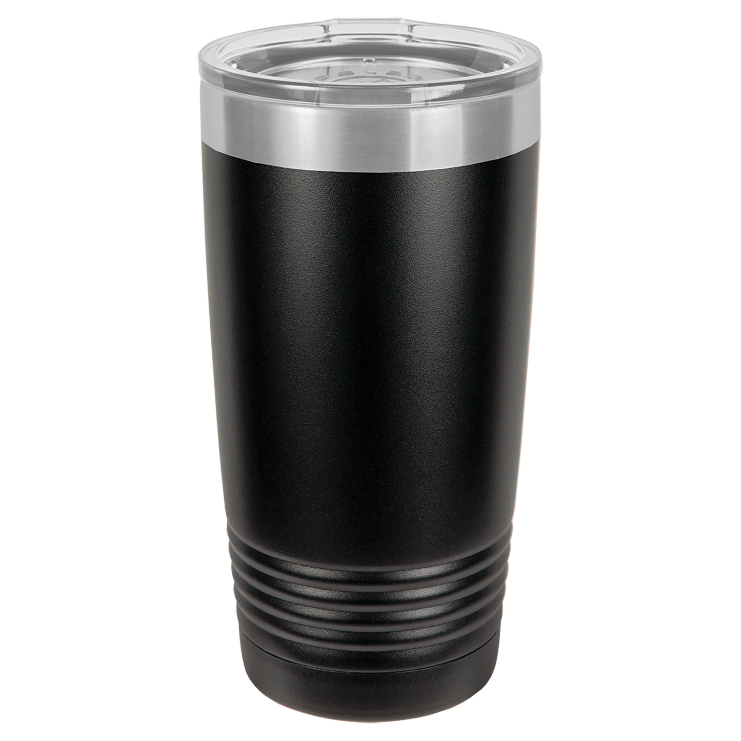 Polar Camel 20 oz. Black Vacuum Insulated Ringneck Tumbler with Silver Ring and Clear Lid