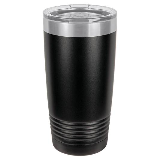 Polar Camel 20 oz. Black Vacuum Insulated Ringneck Tumbler with Silver Ring and Clear Lid