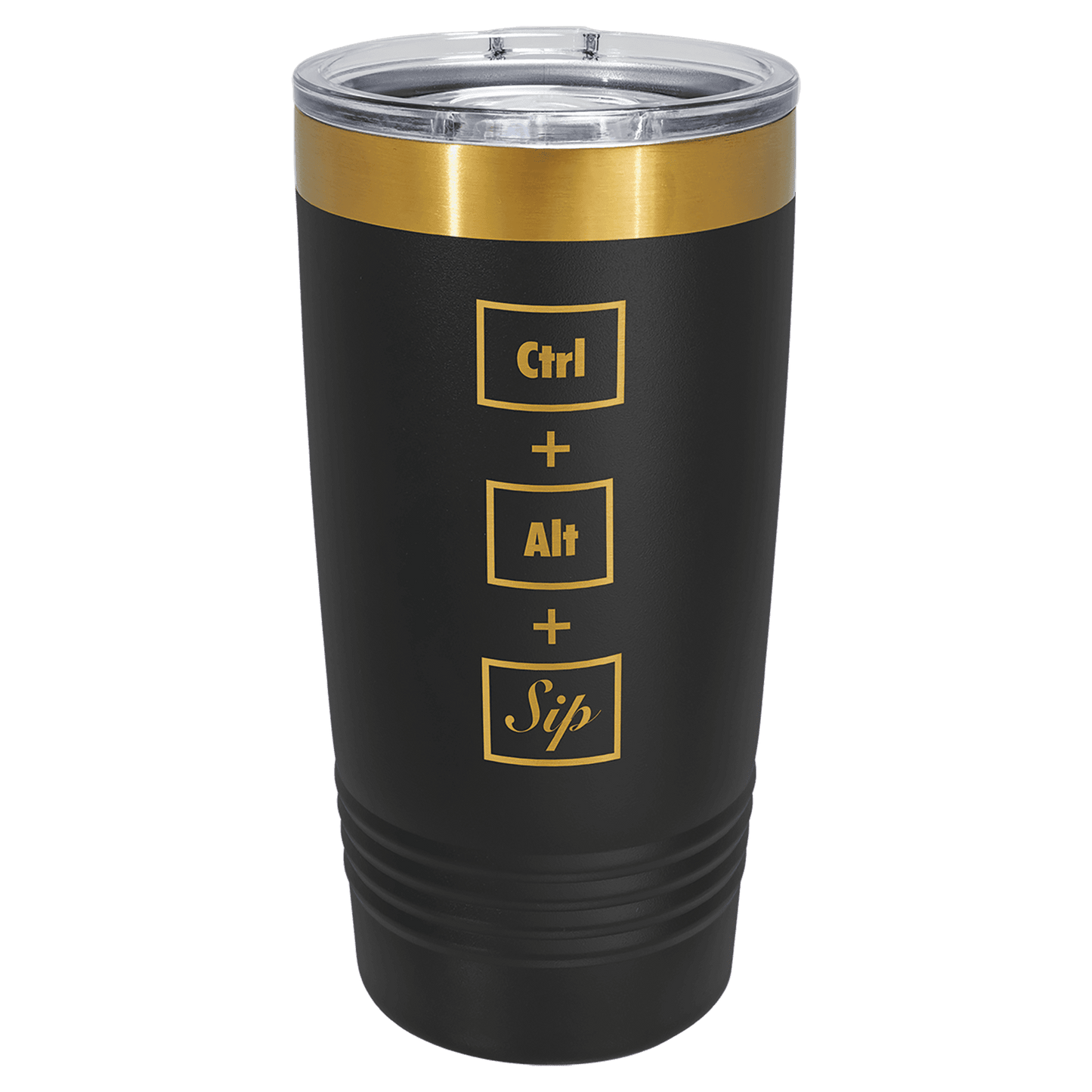 SKU: LTM7230 - Polar Camel 20 oz. Black/Bright Gold ION-Plated Ringneck Tumbler with Slider Lid