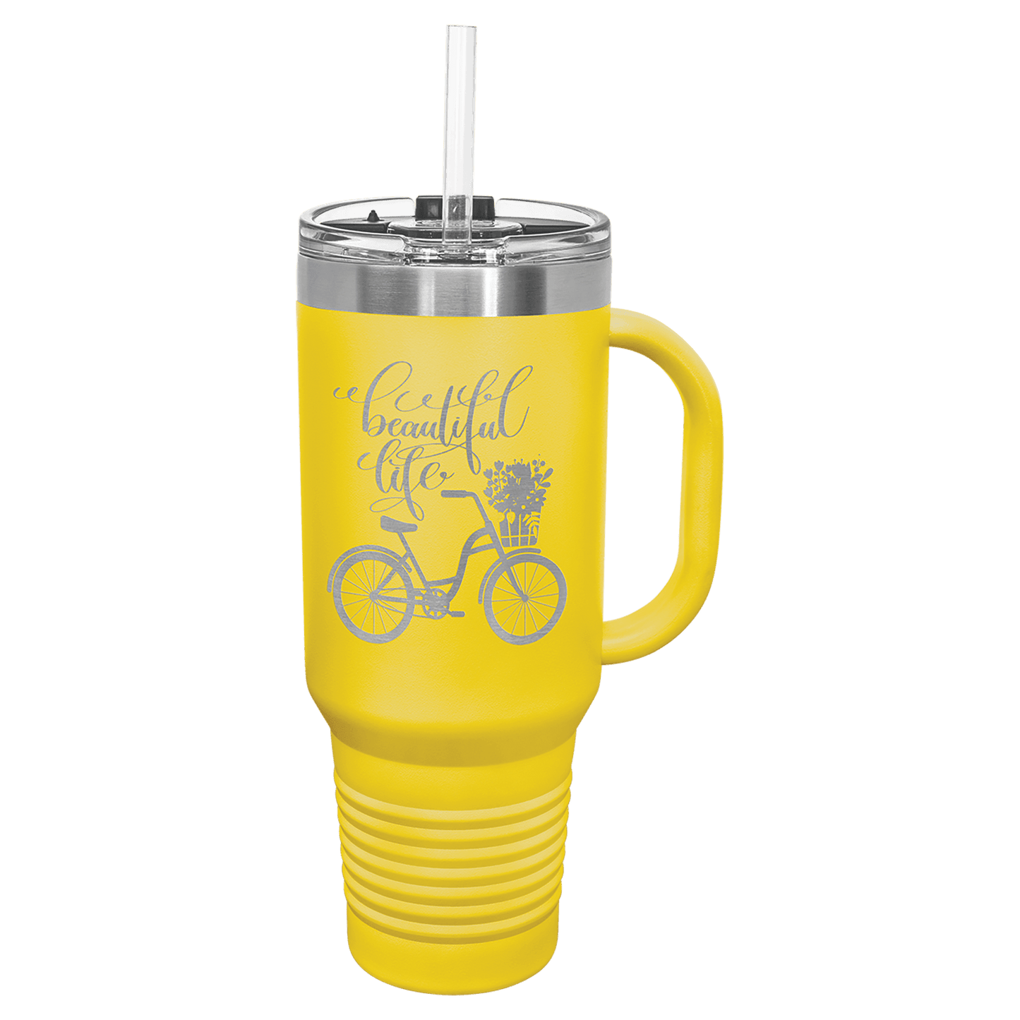 SKU: LTM7415 - Polar Camel 40 oz. Yellow Travel Mug with Snap Lid & Straw