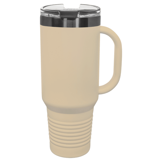 SKU: LTM7432 - Polar Camel 40 oz. Warm Sand/Ghost Black Travel Mug with Handle & Straw