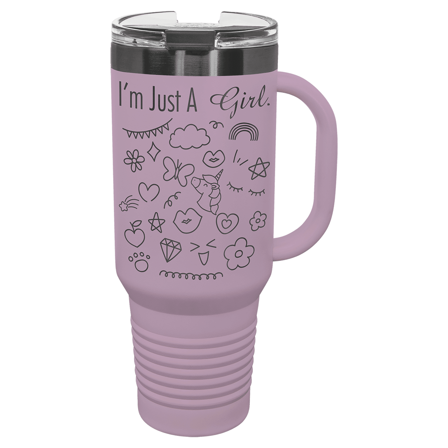 SKU: LTM7433 - Polar Camel 40 oz. Moody Lilac/Ghost Black Travel Mug with Handle & Straw