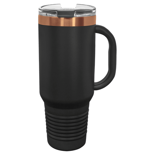 SKU: LTM7470 - Polar Camel 40 oz. Black/Rose Gold Travel Mug with Handle & Straw