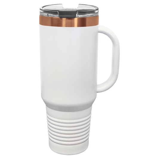 SKU: LTM7471 - Polar Camel 40 oz. White/Rose Gold Travel Mug with Handle & Straw