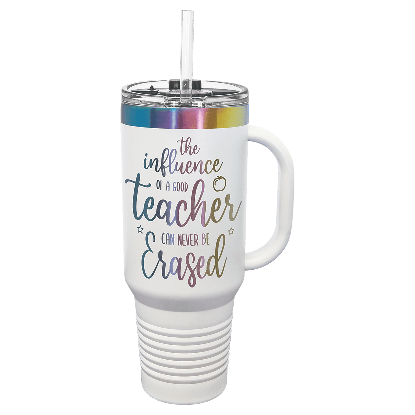 SKU: LTM7486 - Polar Camel 40 oz. White/Prism Travel Mug with Handle & Straw