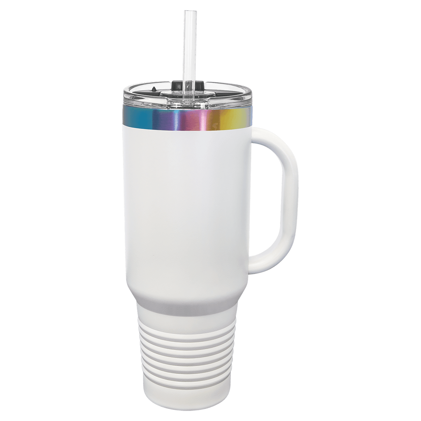 SKU: LTM7486 - Polar Camel 40 oz. White/Prism Travel Mug with Handle & Straw