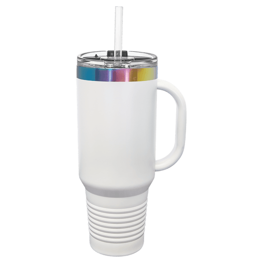SKU: LTM7486 - Polar Camel 40 oz. White/Prism Travel Mug with Handle & Straw
