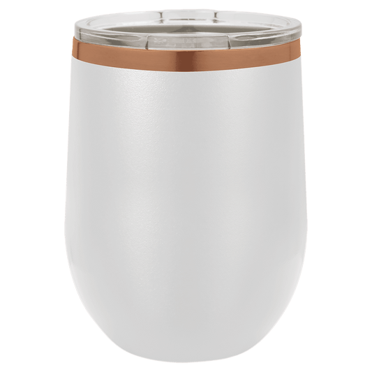 SKU: LTM881 - Polar Camel 12 oz. White/Rose Gold Stemless Wine Tumbler